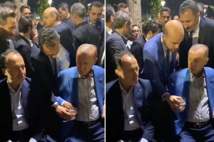 Erdogan rifiuta l'acqua dalla sua guardia del corpo, la prende solo da suo figlio - Grandeinganno