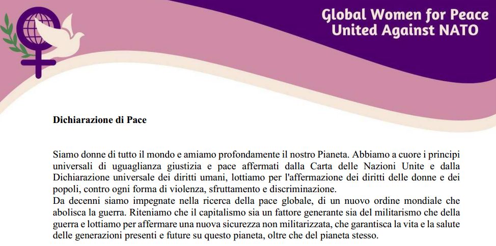 COMUNICATO STAMPA | LE DONNE DICONO NO ALLA NATO - LINEE ALTERNATIVE PER LA PACE - Fuori l'Italia dalla Guerra