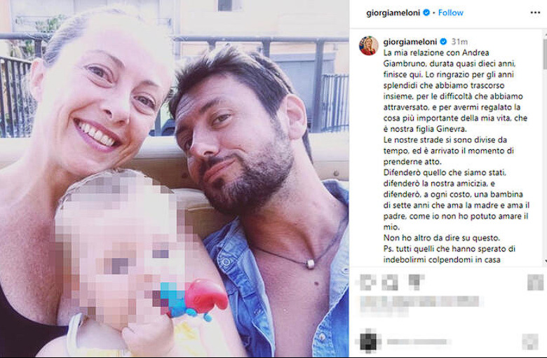 Meloni sui social: "La relazione con Andrea Giambruno finisce qui" - Grandeinganno