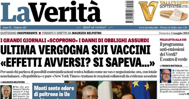 La Verità - Prima Pagina di oggi