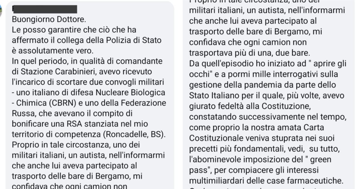 Bare di Bergamo, Luogotenente dei Carabinieri: "Ogni camion ne portava una, stuprata la Costituzione, ho rifiutato la medaglia di Stato" - Il Giornale d'Italia