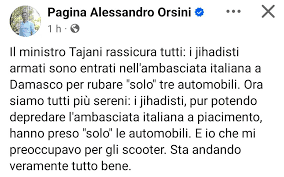 Tajani si fa' rubare 3 Auto nell'Ambasciata Italiana in Siria. Erano scappati tutti (Assad compreso) era rimasta solo l'Italia in Zona!