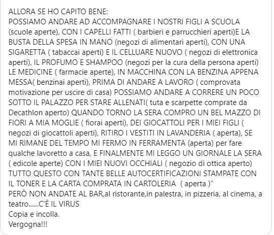 Durante la Pseudo Pandemia Pagarono a Caro Prezzo solo Bar, Ristoranti, Pizzerie, Palestre, Cinema e Teatri. Il Resto era tutto Aperto!!! Per Non Dimenticare!