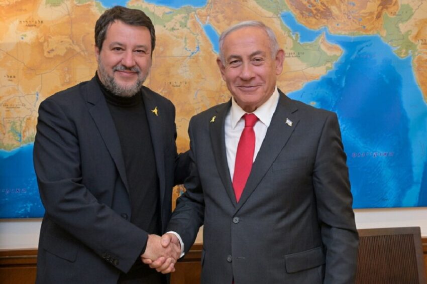 Salvini in Israele incontra Benjamin Netanyahu, ricercato per crimini di guerra e contro l'umanità, per riaffermare i legami di amicizia tra Italia e Israele. - Grandeinganno