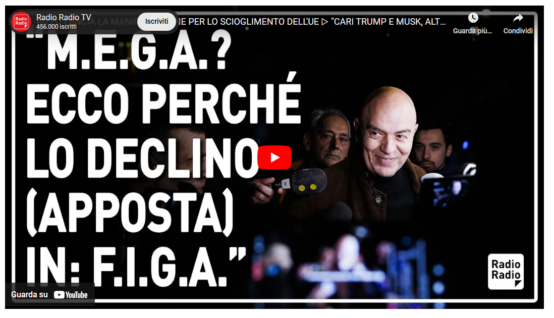 Rizzo lancia la Manifestazione per lo Scioglimento dell’UE ▷ “Cari Trump e Musk, altro che M.E.G.A...per l' Italia e' F.I.G.A ” (Video )!