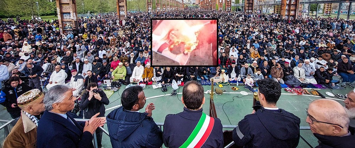 Torino, il Ramadan si chiude con il rogo della foto della Meloni. Sotto lo sguardo del sindaco del Pd - Secolo d'Italia